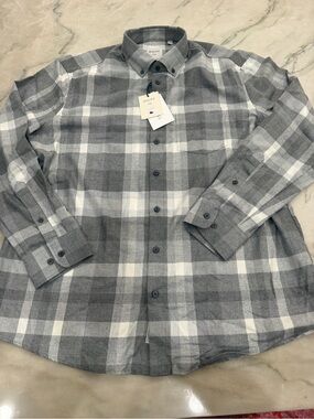 Haupt Men's Grey Plaid Button-Down Shirt XL NWT modern fit